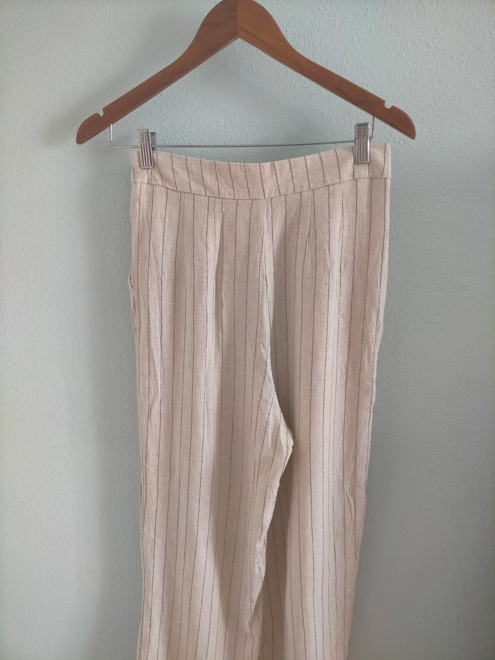 Pantalón lino rayas beige Stradivarius Palazzo Talla S  – photo 7